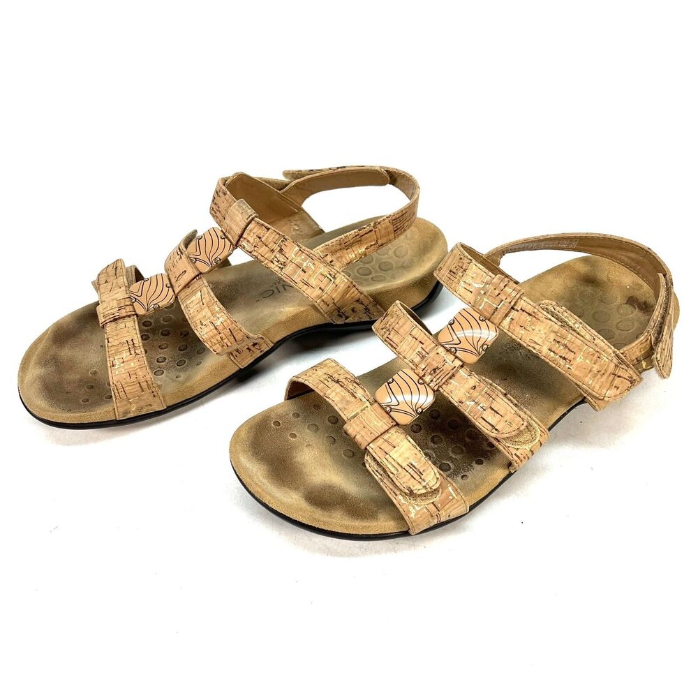 Vionic 44Amber Women Size 9 Gold Cork Tan Strappy Slingback Sandals Shoe TVW1275